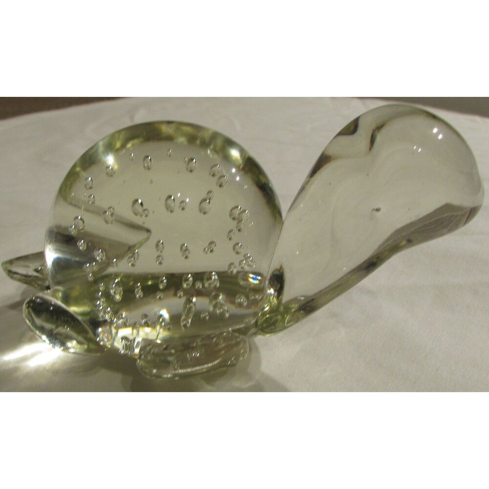 Vintage Blown Glass Turtle controlled bubbles clear bottom art glass paperweight
